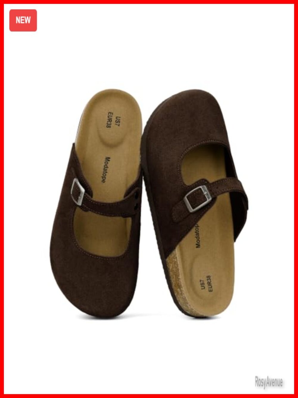 Women Faux Suede Mary Jane Clogs Cork Footbed Mule Shoes